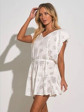 Elan White Eyelet Short Sleeve Mini Dress